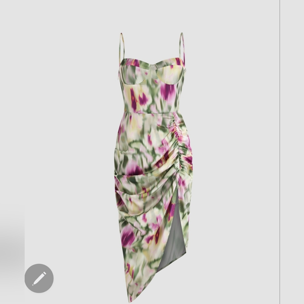 Colorful Ruched Midi Dress S NWT